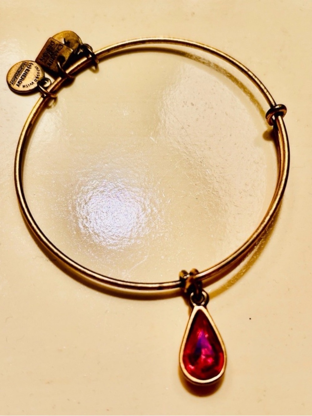 Gently used, ALEX AND ANI Gold-Tone Bracelet with Pink Teardrop Charm Bangle 🩷